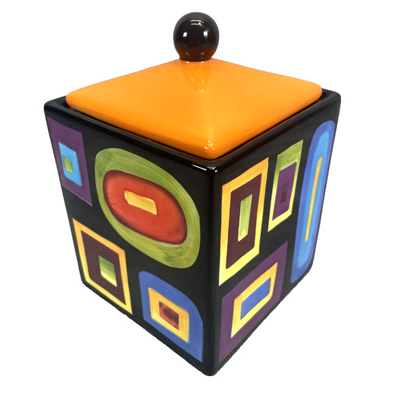 Mary Naylor Designs Modern Ceramic Canister Orange Lid Hand Painted Abstract 5x4 - Picture 1 of 8